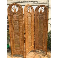 Freistehender Rattan Raumteiler | Boho Cane Sichtschutz 3-Panel Faltbare Trennwand - 6 Füße Handgemachtes Bett Kopfteil Wohndekor von LifeOnWall