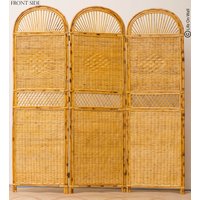 Freistehendes Bett Kopfteil, 3 Fach Rattan Raumteiler, Handgefertigte Cane Partition, Schirm, Boho Dekor von LifeOnWall