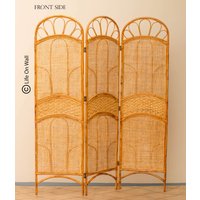 Handgefertigte Rattan-Trennwand, 3-Facher Rattan-Raumteiler, Rattan-Rohrschirm, 3-Panel-Rattan-Rohr-Raumteiler, Boho-Dekor von LifeOnWall