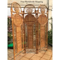 Handgemachter Rattan Raumteiler | 3-Panel Faltbare Cane Trennwand Boho Sichtschutz Natürliches Bettkopfteil Versandfertig von LifeOnWall