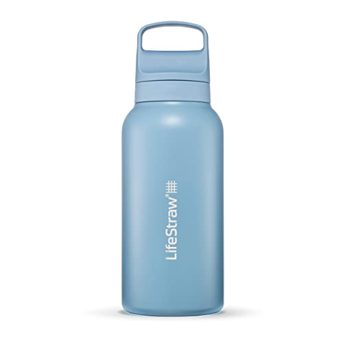 LifeStraw Go Serie - Isolierte Edelstahl-Trinkflasche mit Wasserfilter 1l für die Reise & jeden Tag - entfernt Bakterien, Parasiten, Mikroplastik + verbesserter Geschmack, Icelandic Blue (blau) von LifeStraw