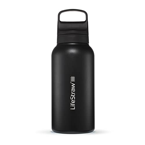 LifeStraw Go Serie - Isolierte Edelstahl-Trinkflasche mit Wasserfilter 1l für die Reise & jeden Tag - entfernt Bakterien, Parasiten, Mikroplastik + verbesserter Geschmack, Nordic Noir (schwarz) von LifeStraw
