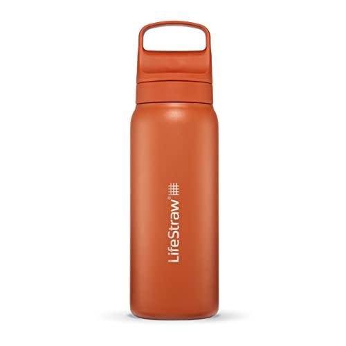 LifeStraw Go Serie - Isolierte Edelstahl-Trinkflasche mit Wasserfilter 700ml für die Reise & jeden Tag - entfernt Bakterien, Parasiten, Mikroplastik + verbesserter Geschmack, Kyoto Orange (orange) von LifeStraw