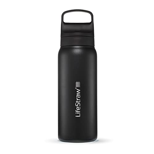 LifeStraw Go Serie - Isolierte Edelstahl-Trinkflasche mit Wasserfilter 700ml für die Reise & jeden Tag - entfernt Bakterien, Parasiten, Mikroplastik + verbesserter Geschmack, Nordic Noir (schwarz) von LifeStraw