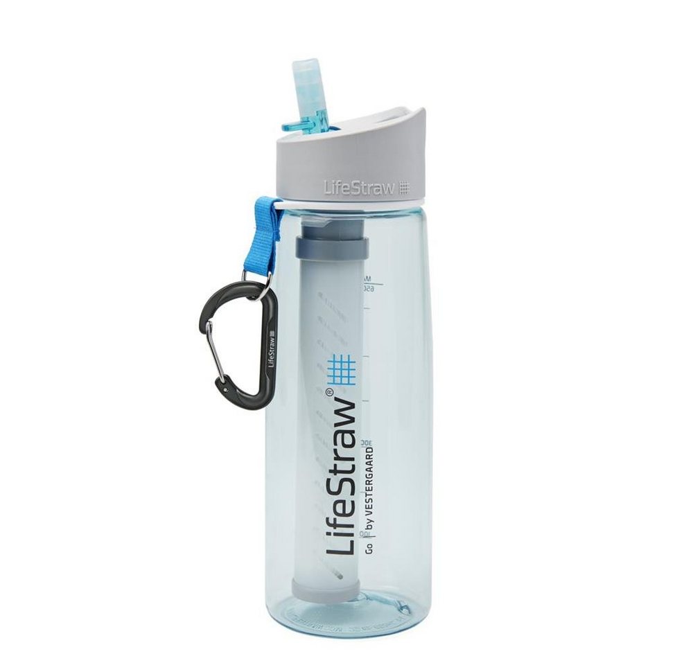 LifeStraw Trinkflasche Go 2-stufig, Trinkfalsche mit Filter blau Wasserflasche Camping Klappverschluss von LifeStraw