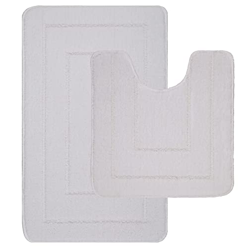 LifeStyle Comfort Ltd Ichra rutschfeste Badematte, extra weich, wasserabsorbierend, 100 % Polypropylen, waschbar, WC-Vorleger, Duschvorleger, Badezimmerteppich für WC, Weiß, 2 Stück von LifeStyle Comfort Ltd