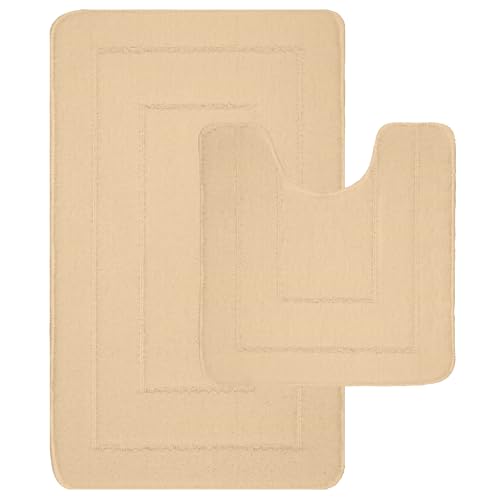 LifeStyle Comfort Ltd LSC rutschfeste Badematte, 2-teilig, extra weich, wasserabsorbierend, 100 % Polypropylen, waschbar, WC-Vorleger, Duschvorleger, Badezimmerteppich für Toilette (Mokka) von LifeStyle Comfort Ltd