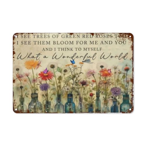 Vintage Blechschild - What a Wonderful World Poster Kunst für Wanddekoration Retro Boho Metalldruck mit roten Rosen, Bäumen und Blumen, perfekt für Zuhause, Café, Küche, Größe 20,3 x 30,5 cm Vintage Blechschild - What a Wonderful World Poster Kunst für Wanddekoration Retro Boho Metalldruck mit roten Rosen, Bäumen und Blumen, perfekt für Zuhause, Café, Küche, Größe 20,3 x 30,5 cm von LifeWheel
