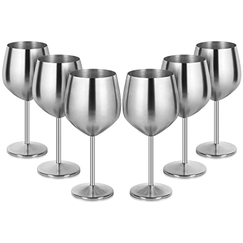 Lifecapido Edelstahl Weingläser 6er Set, 530 ml Edelstahl Weinkelche, Stiel Metall Weingläser mit Tassenbürste für Party Büro Hochzeit Jahrestag, ideal für Rotwein (Silber) von Lifecapido