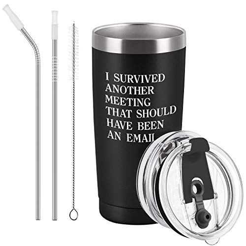Lifecapido Reisebecher mit Aufschrift "I Survived Another Meeting That Should Have Been An Email Travel Tumbler Birthday Christmas Gifts for Dad Opa Husband Men Father's Day, 590 g Insulated von Lifecapido