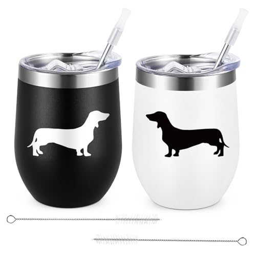 Lifecapido Weinglas für Hundeliebhaber, Dackel-Silhouette, Edelstahl, 2 Stück, Dackel-Geschenke für Frauen und Männer, Weihnachtsgeburtstagsgeschenke für Wiener Hund, Eltern, Liebhaber (340 ml, von Lifecapido