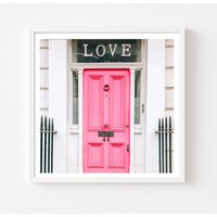 London Flower Photography 5x5 Druck, Love Pink Door in Chelsea, Fine Art Photography, Wall von LifechangeArtStudio