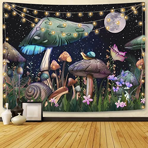 Lifeel Trippy Mushroom Tapisserie, Mond und Sterne, Wandteppich mit Schnecke, Blumen und Pflanzen, Wandbehang für Zimmer, 111 x 152 cm von Lifeel