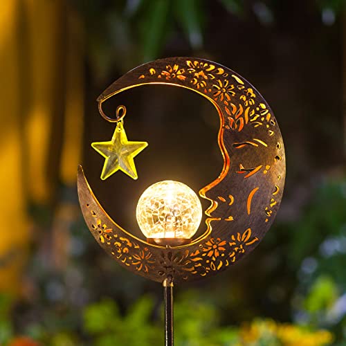 Mond Solarleuchten Garten im Freien Solarlampe für Außen Metall Mond Solar LED Glaskugel Gartenleuchte wasserdichte Wegeleuchte und Erdspieß Solarlampe Gartendeko für Außen Terrasse Hof Rasen (Bronze) von Lifeel