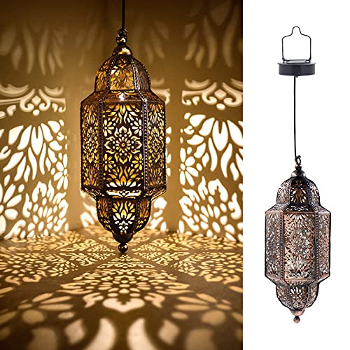 Lifeel Solarlaterne für außen, Marokkanisch Garten Laterne, Dekorative Solarlampe Hängend, Metall LED Solar Laterne für Draussen Baum Patio (Bronze) von Lifeel
