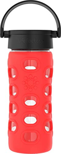 Lifefactory Glas Trinkflasche mit Silikon-Schutzhülle, BPA-frei, auslaufsicher, spülmaschinenfest, 350ml, rot von Lifefactory