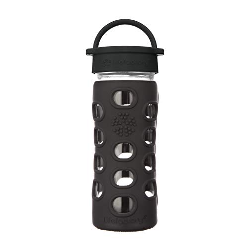 Lifefactory Glas Trinkflasche mit Silikon-Schutzhülle, BPA-frei, auslaufsicher, spülmaschinenfest, 350ml, schwarz von Lifefactory