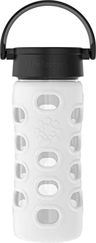 Lifefactory Glas Trinkflasche mit Silikon-Schutzhülle, BPA-frei, auslaufsicher, spülmaschinenfest, 350ml, weiß von Lifefactory