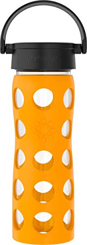 Lifefactory Glas Trinkflasche mit Silikon-Schutzhülle, BPA-frei, auslaufsicher, spülmaschinenfest, 475ml, gelb von Lifefactory