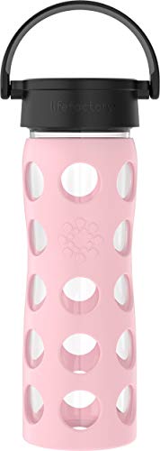Lifefactory Glas Trinkflasche mit Silikon-Schutzhülle, BPA-frei, auslaufsicher, spülmaschinenfest, 475ml, rosa von Lifefactory