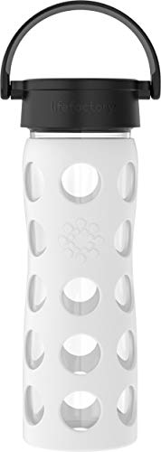 Lifefactory Glas Trinkflasche mit Silikon-Schutzhülle, BPA-frei, auslaufsicher, spülmaschinenfest, 475ml, weiß von Lifefactory