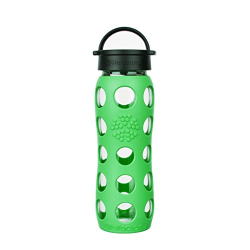 Lifefactory Glas Trinkflasche mit Silikon-Schutzhülle, BPA-frei, auslaufsicher, spülmaschinenfest, 650ml, grün von Lifefactory