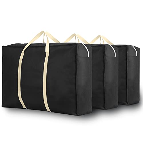 Lifeforce 3 Stück 100L Aufbewahrungstasche für Bettdecken und Kissen, Tragetasche Tasche für Bettzeug oder Gartenstuhlauflagen, Transporttasche mit Doppelreißverschluss Schrank Organizer Set(Schwarz) von Lifeforce