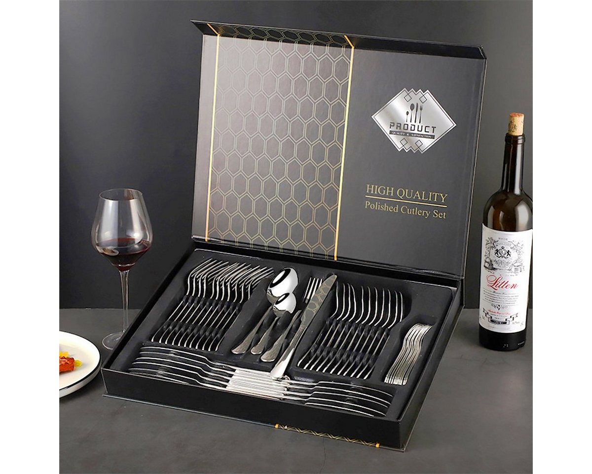 MULISOFT Besteck-Set 48 teilig Besteckset, Essbesteck Set mit Messer Gabel Löffel (48-tlg), 12 Personen, Edelstahl, Edelstahl, Spülmaschinenfest, Geschenkbox Set für Hause, Bankett von MULISOFT