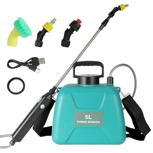 Gartensprüher, 5 l, elektrischer Drucksprüher 2400 mAh, Rückensprüher mit 1 verstellbaren Düsen, Sprühflasche mit einziehbarem Sprühkopf für die Reinigung von Gartenpflanzen (blau) von Lifellery