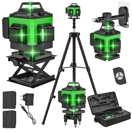 Laser-Nivelliergerät, 4D 16 Linien Vertikales Horizontales Laser-Nivelliergerät Selbstnivellierend mit 2 * 2600 mAh wiederaufladbaren Batterien (mit Stativ) von Lifellery