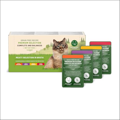 by Amazon Katzenfutter, nass, getreidefreies, für ausgewachsene Katzen Fleischauswahl in Brühe, 4.76 kg, 56 Packungen mit 85g (Vorher Lifelong) von Lifelong