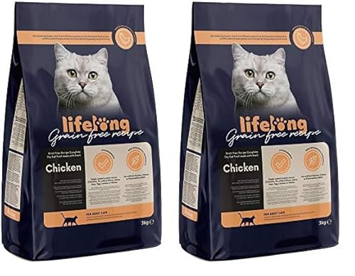 Amazon-Marke: Lifelong - Katzenfutter für ausgewachsene Katzen, Fein zubereitetes Trockenfutter mit frischem Huhn, Getreidefreie Rezeptur, 3 kg (1er-Pack) (Packung mit 2) von Lifelong