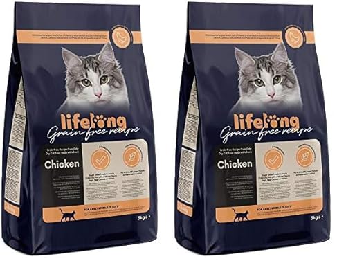 Amazon-Marke: Lifelong - Katzenfutter für ausgewachsene Katzen, Fein zubereitetes Trockenfutter mit frischem Huhn, Getreidefreie Rezeptur, 3 kg (1er-Pack) (Packung mit 2) von Lifelong