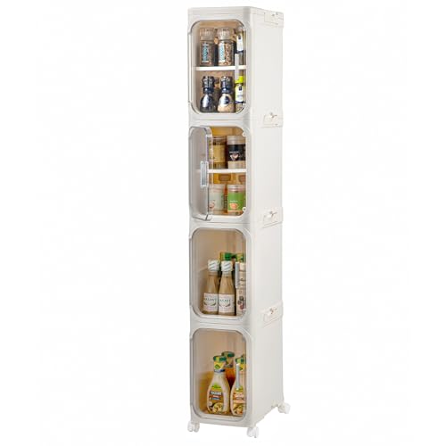 Lifelongpal 96QT Aufbewahrungsbehälter mit Deckel, schmaler Aufbewahrungsschrank mit magnetischen, transparenten Türen, verstellbaren Regalen und Rollen, zusammenklappbare Kunststoffbehälter für von Lifelongpal