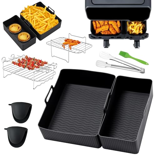 Lifemaison 8PCS Airfryer Zubehör für Tefal EY9018 5,2/3,1 L,Cecotec Cecofry DuoSize 9 L 5,5/3,5 L,Salter EK5729,Zwei Größen Dual Schubladen,Doppel Accessories mit Silikonform für Heißluftfritteuse von Lifemaison