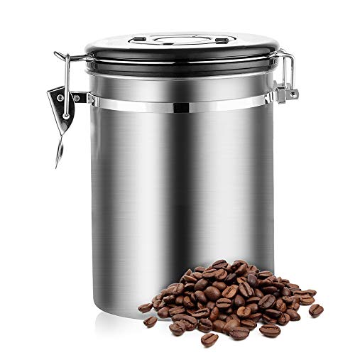 Lifemaison Kaffeedose Luftdicht Kaffeebehälter aus Edelstahl mit Deckel mit Datumsverfolgung Aromadose Vorratsdose Vakuum Dose für Kaffeebohnen, Pulver, Tee, Nüsse, Kakao (Ohne Messlöffel, 1800ml) von Lifemaison