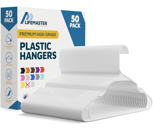 Kleiderbügel aus Kunststoff, für den täglichen Gebrauch, leicht, langlebig, mit Schulterrillen, platzsparend, 50 Stück von Lifemaster