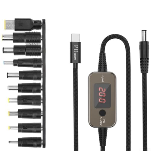 100 W USB C auf DC PD Adapterkabel mit 10 Anschlüssen und LED-Display für alle Gerätekompatibilität (10 gerade) von LifenaviStore