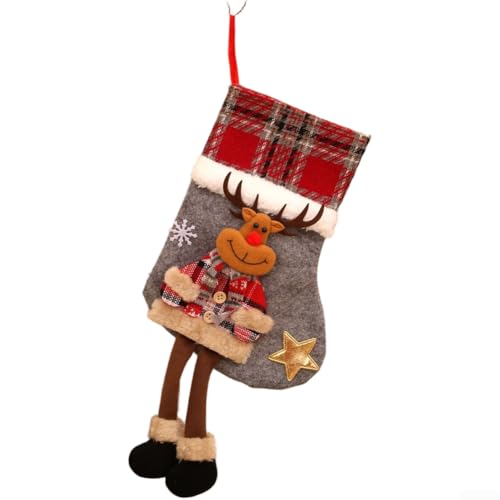 Karierter Weihnachtsstrumpf mit Baum-Aufhängung für Kinder, Süßigkeitentüte und kleiner Geschenkbeutel aus Stoff (Kombinationsstil) von LifenaviStore