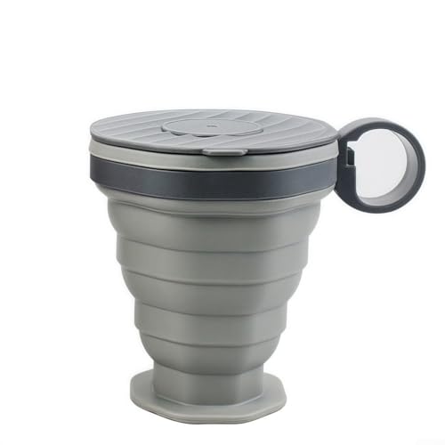 Leichter faltbarer Becher für Wandern und Camping mit sicherem Deckeldesign (grau) von LifenaviStore