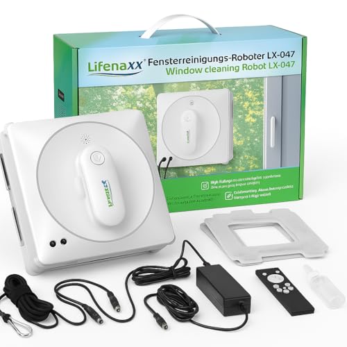 Lifenaxx Fortschrittlicher Fensterreinigungsroboter LX-047 mit 4 Sprühdüsen, 4 Reinigungsprogrammen, bürstenlosem Motor, Fernbedienung – Elektrischer Fensterputzroboter auch für rahmenlose Fenster Lifenaxx Fortschrittlicher Fensterreinigungsroboter LX-047 mit 4 Sprühdüsen, 4 Reinigungsprogrammen, bürstenlosem Motor, Fernbedienung – Elektrischer Fensterputzroboter auch für rahmenlose Fenster von Lifenaxx