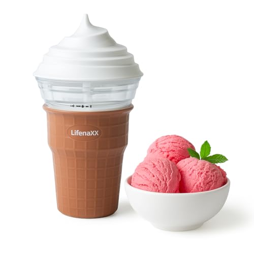 Lifenaxx Mini-Eismaschine 450ml – Kompakte Eis- & Slush-Maschine mit USB-Anschluss, Gefrierbehälter & Rührwerk – Einfache Bedienung – Schnelle Zubereitung von Eiscreme, Sorbets & Desserts - LX-059 von Lifenaxx