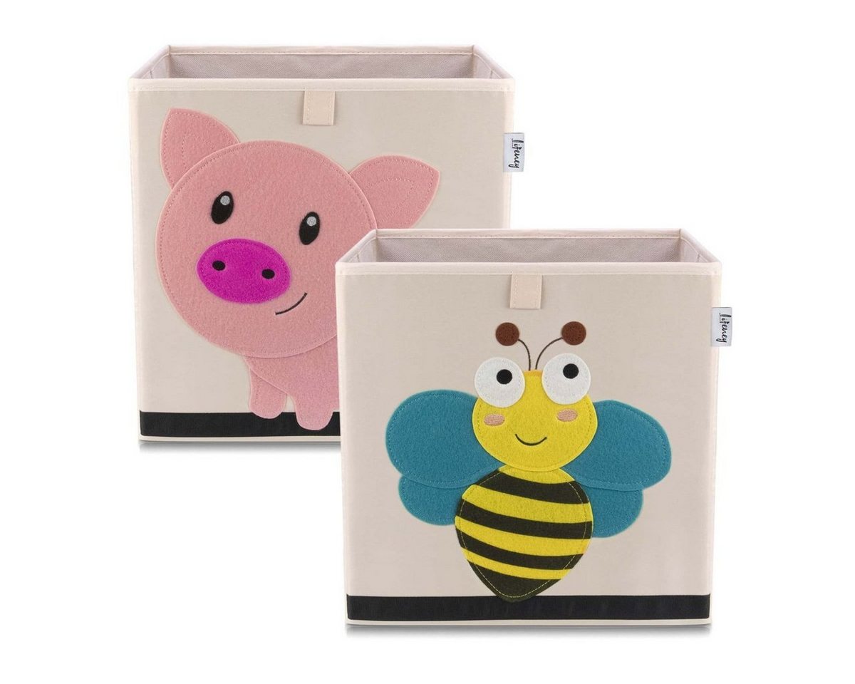 Lifeney Faltbox Aufbewahrungsbox 2er-Set Biene & Schwein, beige, 33x33x33cm Lifeney Faltbox Aufbewahrungsbox 2er-Set Biene & Schwein, beige, 33x33x33cm von Lifeney