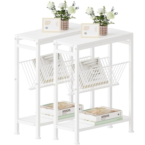 Lifenite Beistelltisch für kleine Räume, 2er Set Schmaler Beistelltisch mit Zeitschriftenhalter, 2 in 1 Design Slim Beistelltisch, Skinny Nachttisch für Wohnzimmer Schlafzimmer, Dünner Lifenite Beistelltisch für kleine Räume, 2er Set Schmaler Beistelltisch mit Zeitschriftenhalter, 2 in 1 Design Slim Beistelltisch, Skinny Nachttisch für Wohnzimmer Schlafzimmer, Dünner von Lifenite