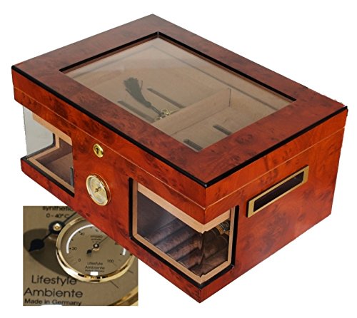 Lifestyle-Ambiente LA Wonderful Kristallglas Humidor mit deutschem Profi-Haarhygrometer Polymerbefeuchter inkl Tastingbogen von Lifestyle-Ambiente