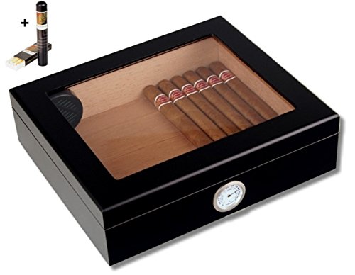 Lifestyle-Ambiente Lifestyle Humidor Black-Editon Sichtfenster Polymerbefeuchter + Habanos Specialist Set inkl Tastingbogen von Lifestyle-Ambiente