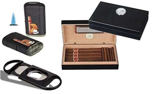 Lifestyle-Ambiente Mini Humidor Set Pianolack schwarz Feuerzeug Cutter inkl. inkl. LA Tastingbogen von Lifestyle-Ambiente