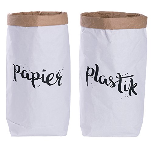 Lifestyle Lover 2er Pack Papiersack rund Paper Bag Kraftpapier Beutel Mülleimer Braun Weiß 'Papier & Plastik' von Lifestyle Lover