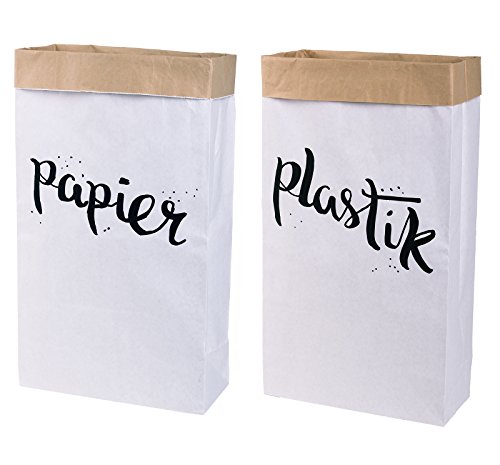 Lifestyle Lover 2er Pack Papiersack Paper Bag eckig aus Kraftpapier Mülleimer 'Papier & Plastik' von Lifestyle Lover
