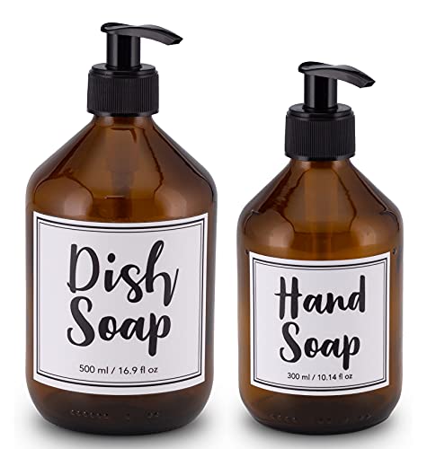 Lifestyle Lover 2er Pack Seifenspender aus Braunglas, Bernsteinfarben für Seife Spüli Shampoo Lotionen Braun Glas, Dish Soap 500ml, Hand Soap 300ml von Lifestyle Lover